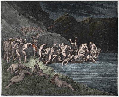 Inferno, Gesang 3: Die verdammten Seelen besteigen das Boot über den Acheron (Illustration aus Die Göttliche Komödie von Dante Alighieri, 1885) von Gustave after Dore